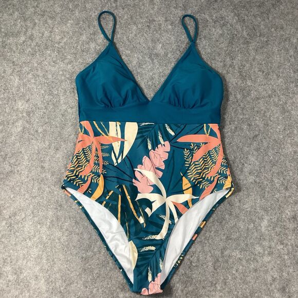 Womens Popvil Floral Print Patchwork Green One Piece Swim Suit Size XL - Picture 4 of 13